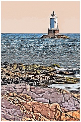 Sakonnet Point Light as Sun Sets - Digital Painting